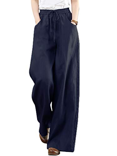 Minetom Sommerhosen Damen Casual Lose Leinenhose Leinen Freizeithose Yogahose Hohe Taille Weitem Bein Hose mit Kordelzug Z Blau M Minetom Sommerhosen Damen Casual Lose Leinenhose Leinen Freizeithose Yogahose Hohe Taille Weitem Bein Hose mit Kordelzug Z Blau M von Minetom