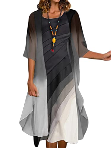 Minetom Sommerkleid Damen Drucken Cocktailkleid Festliche Brautjungfernkleider Für Hochzeit Midi Abendkleider Ärmellos Vintage Damenkleider Tüll Cardigan B Schwarz XL von Minetom