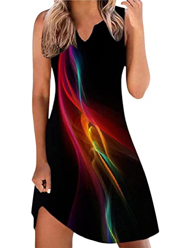 Minetom Sommerkleid Damen Knielang Ärmellos Kleider Kleid Boho Drucken Strandkleider Mädchen Festlich Kleider Kurz Longshirt Tanktops B Rot M von Minetom