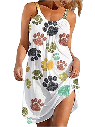 Minetom Sommerkleid Damen Rundhals Ärmellos Minikleid Beiläufig Lose Druck Freizeitkleid Strandkleid Tunikakleid Spaghetti Top Tank Kleid Z Weiß 05 36 von Minetom