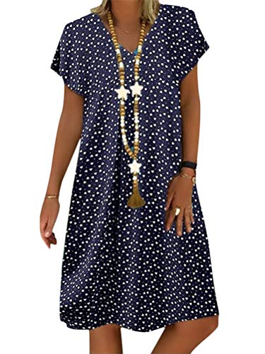 Minetom Sommerkleid Leinen Kleider Damen Strand Elegant Casual V-Ausschnitt Kurzarm Strandkleider Polka Dot A-Linie Kleid Boho Lose Knielang Kleid C Dunkelblau 46 Minetom Sommerkleid Leinen Kleider Damen Strand Elegant Casual V-Ausschnitt Kurzarm Strandkleider Polka Dot A-Linie Kleid Boho Lose Knielang Kleid C Dunkelblau 46 von Minetom