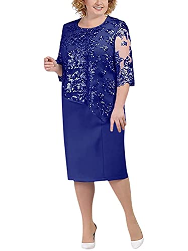Minetom Spitzenkleid Damen Elegant Abendkleid Cocktailkleider Partykleider Brautjungfer Kleid Übergröße Midikleid B Blau L von Minetom