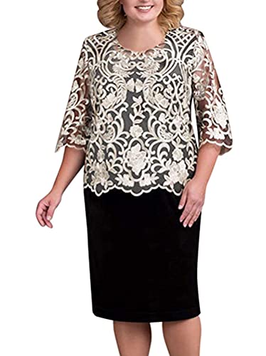 Minetom Spitzenkleid Damen Elegant Abendkleid Cocktailkleider Partykleider Brautjungfer Kleid Übergröße Midikleid C Grau XXL von Minetom