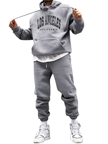 Minetom Sportbekleidung Trainingsanzug Herren Los Angeles Druck Hoodie Mit Kapuze Langarm Mit Taschen Hausanzug 2-Teilig Herbst Winter Kapuzenjacke Jogginghose Jogginganzug Set C Grau L von Minetom