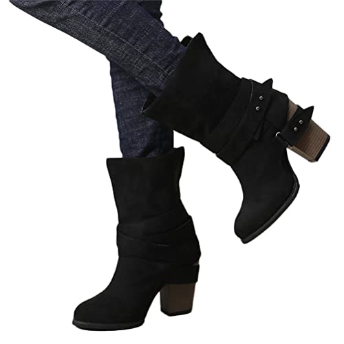 Minetom Stiefel Damen Mit Absatz Stiefel Blockabsatz Winterstiefel Cowboy Stiefel Winterstiefel Westernstiefel Klassisch Damenschuhe Winterschuhe Biker Boots 40 EU A Schwarz von Minetom