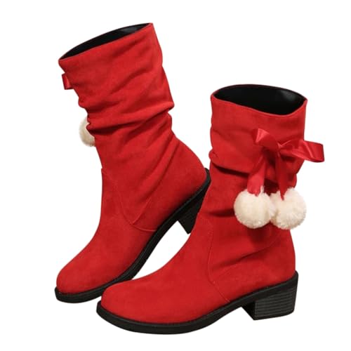 Minetom Stiefel Damen Weihnachten Wildleder Halbstiefel Schlupfschuhe Stiefel Übergangsstiefel Halbhohe Mit Blockabsatz Damenstiefel Mit Pompons Verziert A Rot 38 EU Minetom Stiefel Damen Weihnachten Wildleder Halbstiefel Schlupfschuhe Stiefel Übergangsstiefel Halbhohe Mit Blockabsatz Damenstiefel Mit Pompons Verziert A Rot 38 EU von Minetom