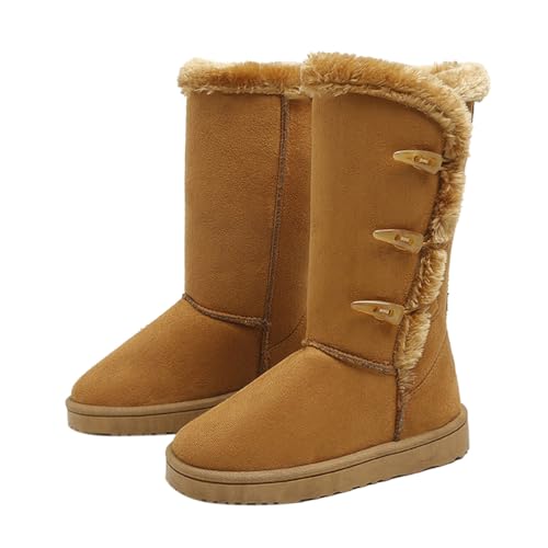 Minetom Stiefel Damen Winterstiefel Warm Gefüttert Schneestiefel Hornschnalle Boots Bequem Schlupfstiefel Knöchelhohe Damenstiefel Stiefel Für Den Außenbereich A Khaki 39 EU von Minetom