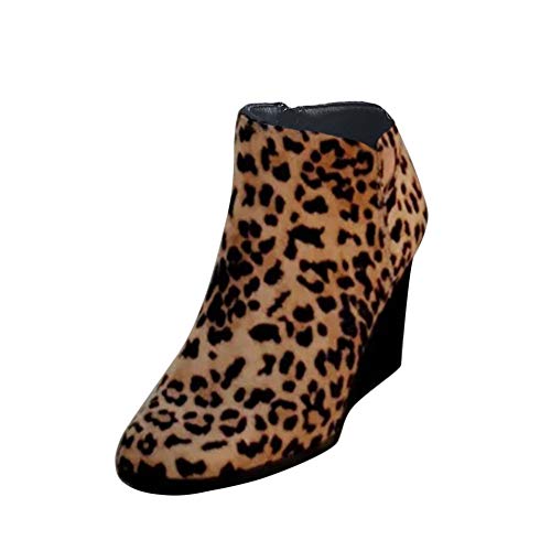Minetom Stiefel Und Stiefeletten Damen Stiefeletten Chelsea Boots Mit Keilabsatz Profilsohle Plateau Schuhe Komfortable Casual Reißverschluss Schnürsenkel Stiefel A Leopard 39 EU von Minetom