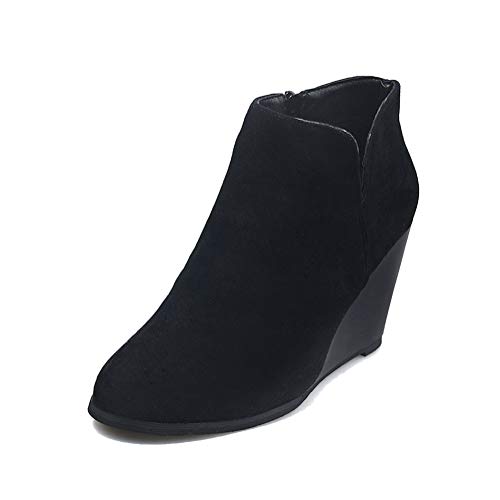 Minetom Stiefel Und Stiefeletten Damen Stiefeletten Chelsea Boots Mit Keilabsatz Profilsohle Plateau Schuhe Komfortable Casual Reißverschluss Schnürsenkel Stiefel A Schwarz 38 EU von Minetom