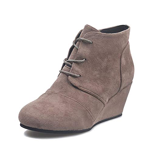 Minetom Stiefel Und Stiefeletten Damen Stiefeletten Chelsea Boots Mit Keilabsatz Profilsohle Plateau Schuhe Komfortable Casual Reißverschluss Schnürsenkel Stiefel B Grau 37 EU von Minetom