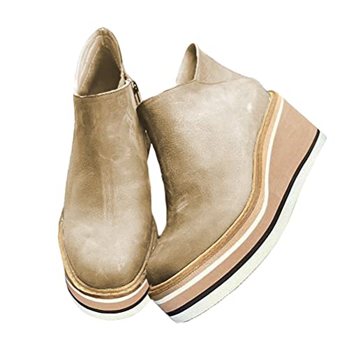 Minetom Stiefeletten Damen Keilabsatz Kurze Stiefel Frauen Ankle Boots Bootie Herbst Winter Reißverschluss Stiefelette Knöchel Schuhe Damenstiefel B Gelb 40 EU von Minetom