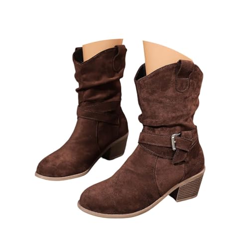 Minetom Stiefeletten Damen Klassisch Wildleder Halbstiefel Spitz Schlupfschuhe Niederung Stiefel Mit Schnalle Kurzstiefel Übergangsstiefel Halbhohe Ankle Boots Damenstiefel B Braun 40 EU von Minetom
