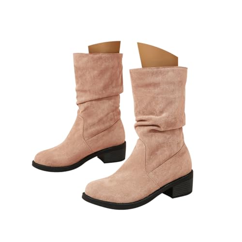 Minetom Stiefeletten Damen Klassisch Winterstiefel Warm Wildleder Halbstiefel Spitz Schlupfstiefel Halbhohe Übergangsstiefel Blockabsatz Boots A Khaki 39 EU von Minetom