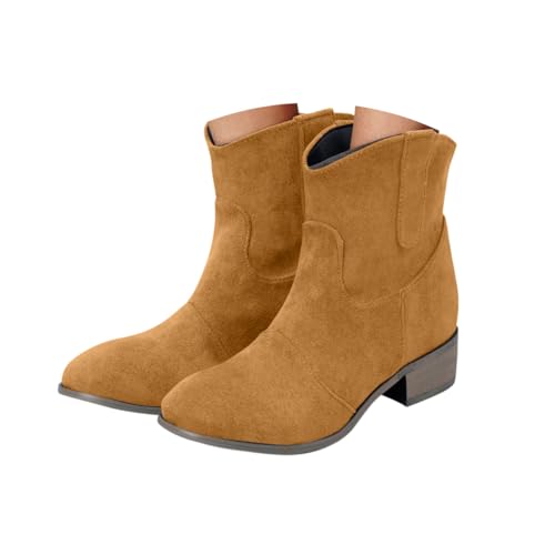 Minetom Stiefeletten Damen Wildleder Halbstiefel Spitz Schlupfschuhe Kurz Stiefel Cowboy Absatz Ankle Boots Blockabsatz Westernstiefel A Braun 39 EU von Minetom