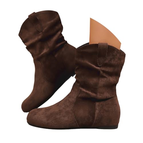 Minetom Stiefeletten Damen Winter Boots Western Vintage Western Retro Bequemer Klassisch Wildleder Elegante Kurzstiefel Schlupfschuhe Für Oktoberfest A1 Braun 39 EU von Minetom
