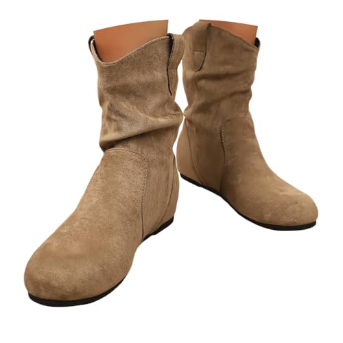 Minetom Stiefeletten Damen Winter Boots Western Vintage Western Retro Bequemer Klassisch Wildleder Elegante Kurzstiefel Schlupfschuhe Für Oktoberfest A1 Khaki 42 EU von Minetom