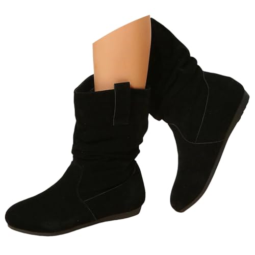 Minetom Stiefeletten Damen Winter Boots Western Vintage Western Retro Bequemer Klassisch Wildleder Elegante Kurzstiefel Schlupfschuhe Für Oktoberfest A1 Schwarz 39 EU von Minetom