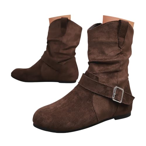 Minetom Stiefeletten Damen Winter Boots Western Vintage Western Retro Bequemer Klassisch Wildleder Elegante Kurzstiefel Schlupfschuhe Für Oktoberfest A2 Braun 37 EU von Minetom