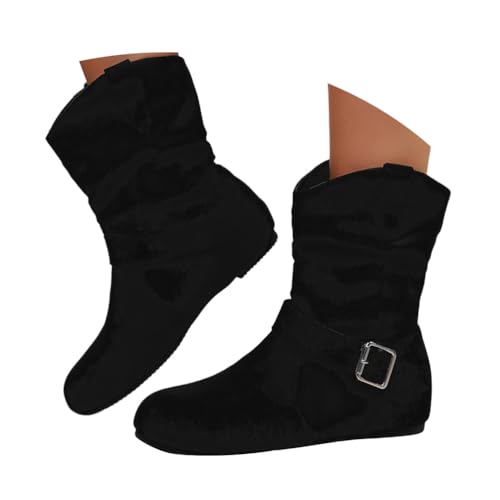 Minetom Stiefeletten Damen Winter Boots Western Vintage Western Retro Bequemer Klassisch Wildleder Elegante Kurzstiefel Schlupfschuhe Für Oktoberfest A2 Schwarz 39 EU von Minetom