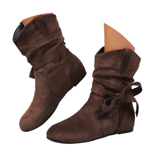 Minetom Stiefeletten Damen Winter Boots Western Vintage Western Retro Bequemer Klassisch Wildleder Elegante Kurzstiefel Schlupfschuhe Für Oktoberfest A3 Braun 41 EU von Minetom