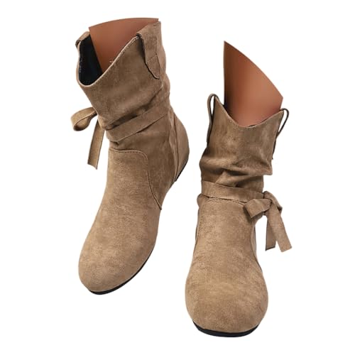 Minetom Stiefeletten Damen Winter Boots Western Vintage Western Retro Bequemer Klassisch Wildleder Elegante Kurzstiefel Schlupfschuhe Für Oktoberfest A3 Khaki 38 EU von Minetom