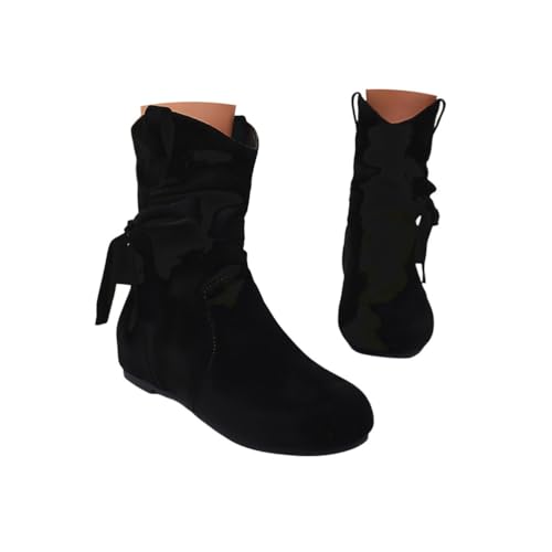 Minetom Stiefeletten Damen Winter Boots Western Vintage Western Retro Bequemer Klassisch Wildleder Elegante Kurzstiefel Schlupfschuhe Für Oktoberfest A3 Schwarz 40 EU von Minetom