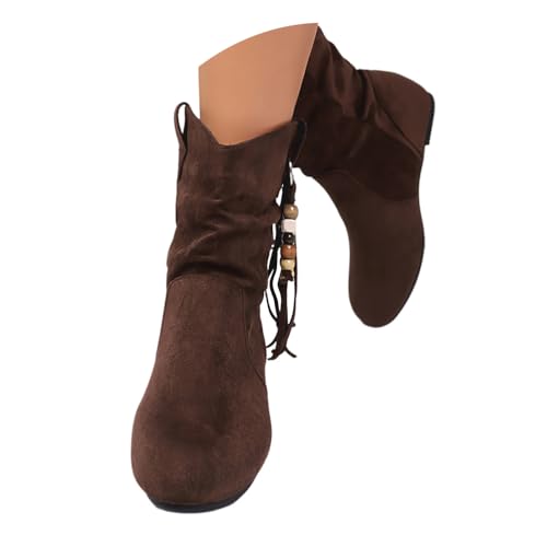 Minetom Stiefeletten Damen Winter Boots Western Vintage Western Retro Bequemer Klassisch Wildleder Elegante Kurzstiefel Schlupfschuhe Für Oktoberfest A4 Braun 38 EU von Minetom