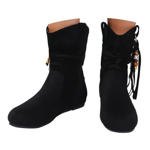 Minetom Stiefeletten Damen Winter Boots Western Vintage Western Retro Bequemer Klassisch Wildleder Elegante Kurzstiefel Schlupfschuhe Für Oktoberfest A4 Schwarz 40 EU von Minetom