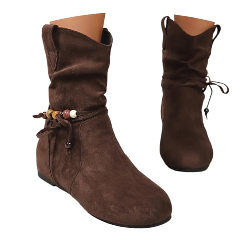 Minetom Stiefeletten Damen Winter Boots Western Vintage Western Retro Bequemer Klassisch Wildleder Elegante Kurzstiefel Schlupfschuhe Für Oktoberfest A5 Braun 37 EU von Minetom