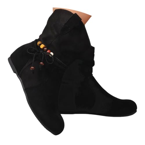 Minetom Stiefeletten Damen Winter Boots Western Vintage Western Retro Bequemer Klassisch Wildleder Elegante Kurzstiefel Schlupfschuhe Für Oktoberfest A5 Schwarz 38 EU von Minetom