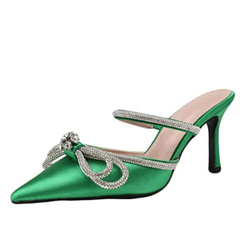 Minetom Stiletto High Heels Damen Pumps Spitz Strass Bowknot Party Sandalen Schnalle Schuhe Geschlossen Abendschuhe Sommerschuhe C Grün 34 EU von Minetom