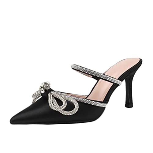 Minetom Stiletto High Heels Damen Pumps Spitz Strass Bowknot Party Sandalen Schnalle Schuhe Geschlossen Abendschuhe Sommerschuhe C Schwarz 39 EU von Minetom