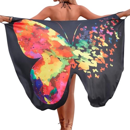 Minetom Strandkleider Damen Lang Kleid Sommer Strand Wickelkleid Bikini Cover Up Schmetterling Strandponcho Pareos Bademantel Schwimmen Badeanzug Strandtuch Wrap Sarong B Mehrfarbig M von Minetom
