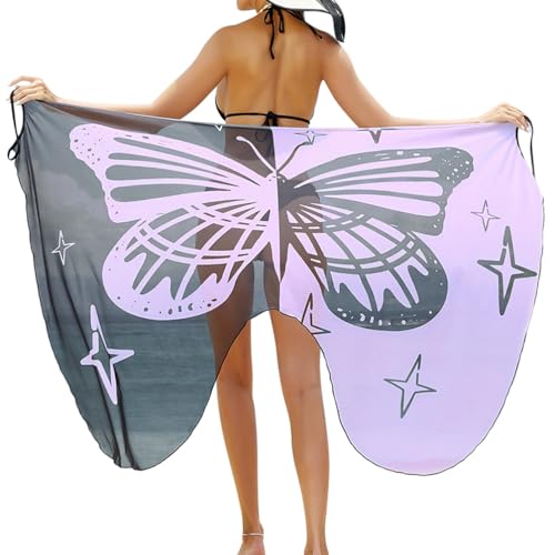 Minetom Strandkleider Damen Lang Kleid Sommer Strand Wickelkleid Bikini Cover Up Schmetterling Strandponcho Pareos Bademantel Schwimmen Badeanzug Strandtuch Wrap Sarong C Violett XS von Minetom