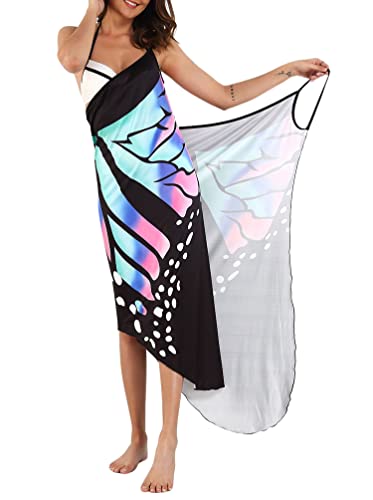 Minetom Strandkleider Damen Lang Kleid Sommer Strand Wickelkleid Bikini Cover Up Strandponcho Pareos Bademantel Handtuch Reise Spa Schwimmen Große Größe B Blau L von Minetom