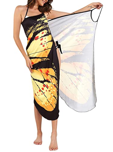 Minetom Strandkleider Damen Lang Kleid Sommer Strand Wickelkleid Bikini Cover Up Strandponcho Pareos Bademantel Handtuch Reise Spa Schwimmen Große Größe B Gelb 3XL von Minetom