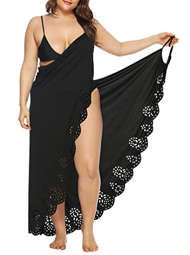 Minetom Strandkleider Damen Lang Kleid Sommer Strand Wickelkleid Bikini Cover Up Strandponcho Pareos Bademantel Handtuch Reise Spa Schwimmen Große Größe C Schwarz 4XL von Minetom