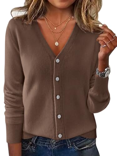 Minetom Strickjacke Damen Kurz Trachtenjacke Mit Knöpfen V Ausschnitt Leichte Klassisch Cardigan Sommer Dünne Übergangsjacke A Braun M von Minetom
