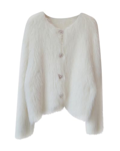 Minetom Strickjacke Damen Langarm Cardigan Knopfleiste Weich Herbst Winter Strickpullover Mantel Elegant Warm Flauschig Plüschjacke A Weiß XXL von Minetom