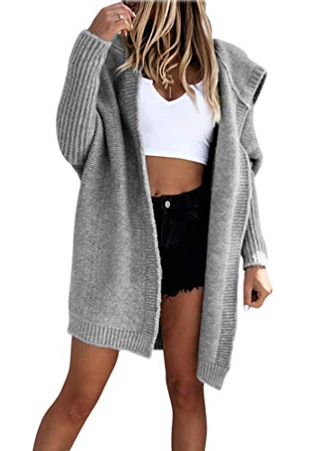 Minetom Strickjacke Damen Strickjacke Casual Cardigan Mantel Strickpullover Langarm Coat Jacke Strickmantel Strickcardigan Mit Kapuze C Grau XL von Minetom