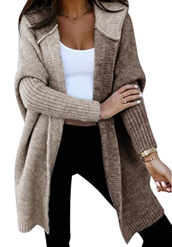 Minetom Strickjacke Damen Strickjacke Casual Cardigan Mantel Strickpullover Langarm Coat Jacke Strickmantel Strickcardigan Mit Kapuze E Khaki L von Minetom