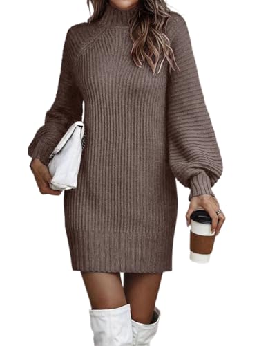 Minetom Strickkleid Damen Winter Puff Ärmel Rollkragen Minikleid Winterkleid Hohe Elastizität Pulloverkleid Herbst Winter Langarm Kleider Strick A Braun XS Minetom Strickkleid Damen Winter Puff Ärmel Rollkragen Minikleid Winterkleid Hohe Elastizität Pulloverkleid Herbst Winter Langarm Kleider Strick A Braun XS von Minetom