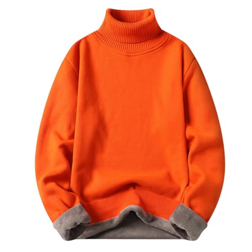 Minetom Strickpullover Herren Rollkragen Pullover Thermo Oberteil Sweater Winter Casual Einfarbig Pulli Männer Warm Innenfleece Tops A Orange L von Minetom