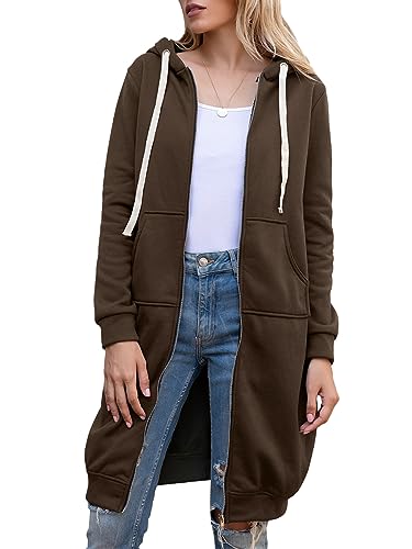 Minetom Sweatjacke Damen Kapuzenjacke Herbst Winter Warm Lang Kapuzenmantel Hoodies Kleider Sweatshirt Mit Kapuze Und Reißverschluss Kapuzenpullover Outwear Langen Mantel Jacke A Braun XXL Minetom Sweatjacke Damen Kapuzenjacke Herbst Winter Warm Lang Kapuzenmantel Hoodies Kleider Sweatshirt Mit Kapuze Und Reißverschluss Kapuzenpullover Outwear Langen Mantel Jacke A Braun XXL von Minetom