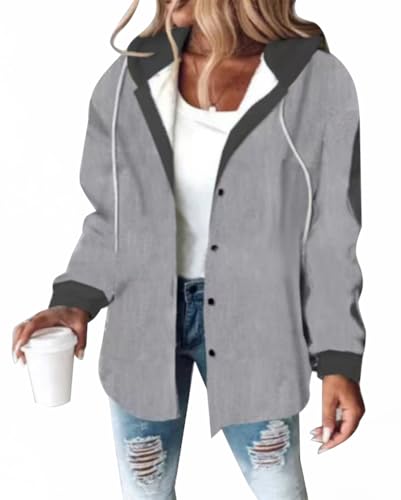 Minetom Sweatjacke Damen Karierte Winterjacke Kapuzenjacke Kapuzenpullover mit Knöpfen Herbst Winter Warm Fleece Gefüttert Jacke Mantel A Dunkelgrau L von Minetom