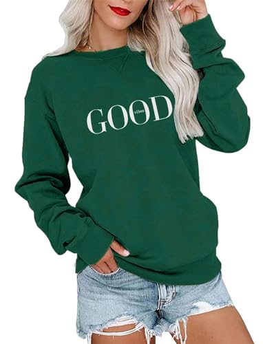 Minetom Sweatshirt Damen Pullover Herbst Winter Rundhals Langarmshirts Casual Pulli Basic Langarm Oberteile Frauen Sweatshirts ohne Kapuze A Armeegrün M von Minetom