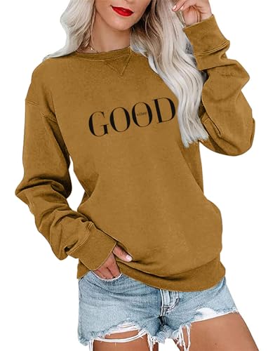 Minetom Sweatshirt Damen Pullover Herbst Winter Rundhals Langarmshirts Casual Pulli Basic Langarm Oberteile Frauen Sweatshirts ohne Kapuze A Braun S von Minetom