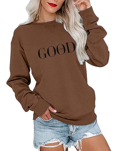 Minetom Sweatshirt Damen Pullover Herbst Winter Rundhals Langarmshirts Casual Pulli Basic Langarm Oberteile Frauen Sweatshirts ohne Kapuze A Kaffee M von Minetom
