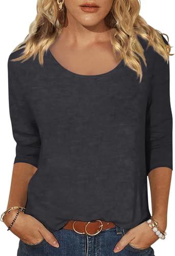 Minetom T-Shirt Damen 3/4 Arm Tshirt Sommer Rundhals Basic Oberteile A Schwarz M von Minetom