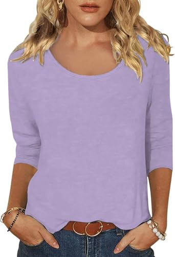 Minetom T-Shirt Damen 3/4 Arm Tshirt Sommer Rundhals Basic Oberteile A Violett XXL Minetom T-Shirt Damen 3/4 Arm Tshirt Sommer Rundhals Basic Oberteile A Violett XXL von Minetom